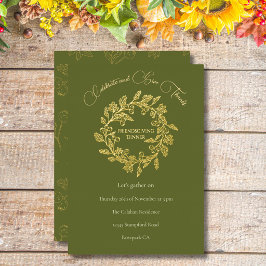 Elegante herfstbessenkrans Groene Friendsgiving  Folie Feestdagenkaart