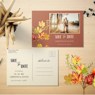 Elegante herfstblaadjes verbrand Sinaasappel Save  Briefkaart