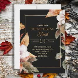 Elegante herfstbladeren Black Friendsgiving-feest Kaart