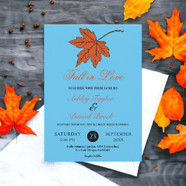 Elegante herfstbladeren Blauwe bloem bruiloft Kaart