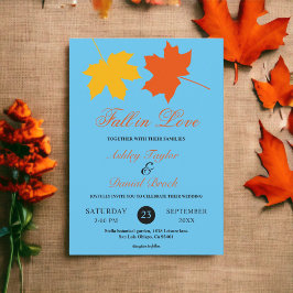 Elegante Herfstbladeren Blauwe Herfst Bloemige Bru Kaart