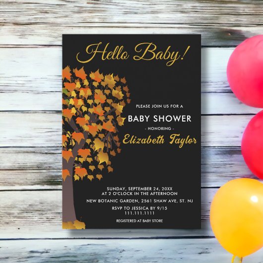 Elegante herfstbladeren boom zwart wit Baby shower Kaart