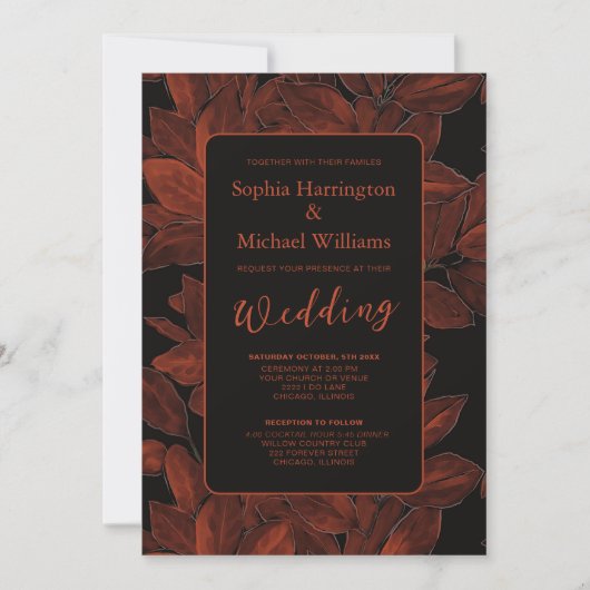 Elegante Herfstbladeren Bruiloft Invite QR Code Kaart (Voorkant)