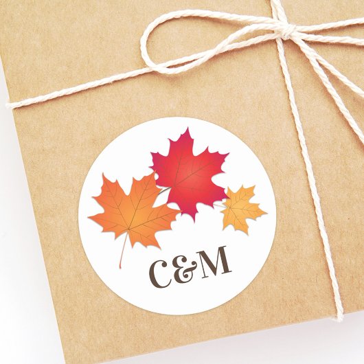 Elegante Herfstbladeren Bruiloft Monogram Ronde Sticker