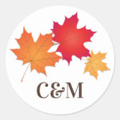 Elegante Herfstbladeren Bruiloft Monogram Ronde Sticker (Voorkant)