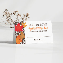 Elegante herfstbladeren bruiloft Verliefd worden Plaatskaartje