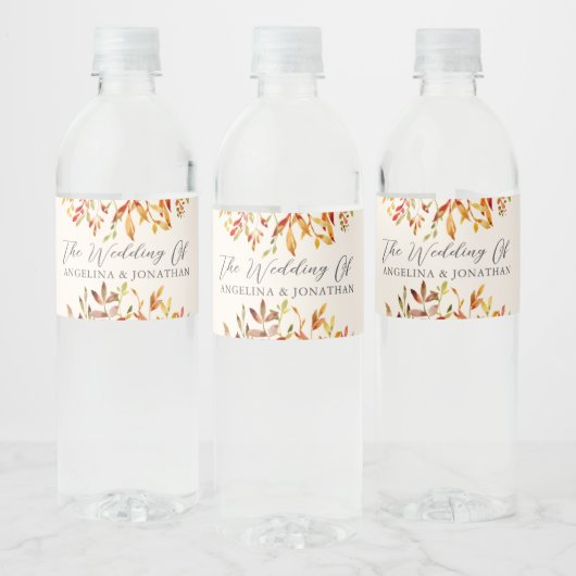 Elegante herfstbladeren Custom Wedding Waterfles Etiket (Flessen)