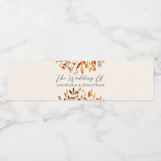 Elegante herfstbladeren Custom Wedding Waterfles Etiket (Enkel label)
