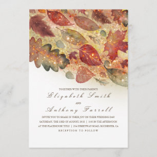 Elegante herfstbladeren en glitter bruiloft kaart