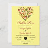 Elegante Herfstbladeren Hart Geel Bloem Bruiloft Kaart (Voorkant)