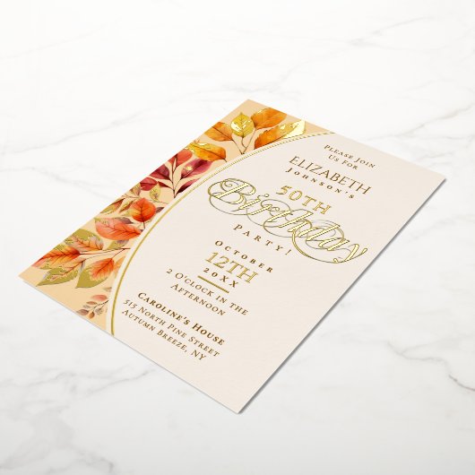 Elegante herfstbladeren Herfst 50ste verjaardag Folie Uitnodiging (Gedraaid)