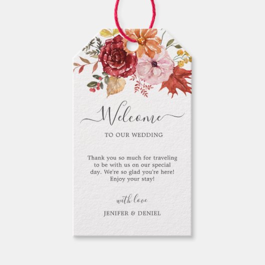 Elegante Herfstbladeren Herfst Bruiloft Cadeaulabel (Voorkant)