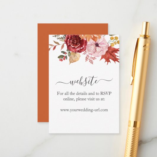 Elegante herfstbladeren herfst bruiloft Details ka Informatiekaartje (Voorkant / Achterkant in situ)