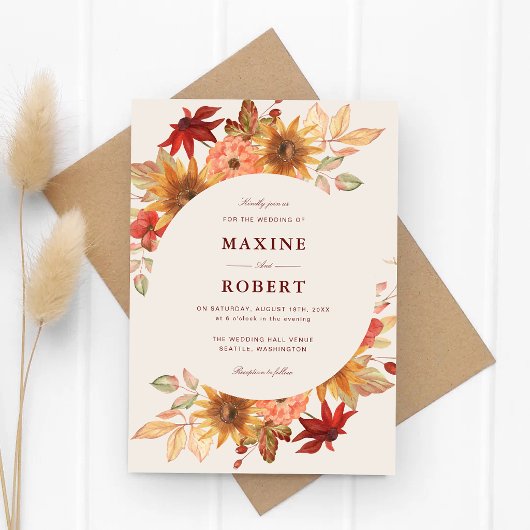 Elegante Herfstbladeren Herfst Bruiloft Kaart