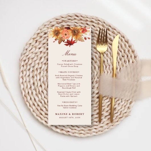 Elegante Herfstbladeren Herfst Bruiloft Menu