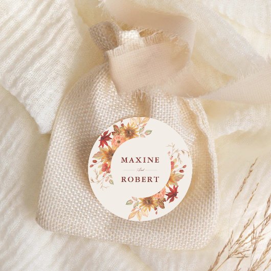 Elegante Herfstbladeren Herfst Bruiloft Ronde Sticker