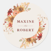 Elegante Herfstbladeren Herfst Bruiloft Ronde Sticker (Voorkant)