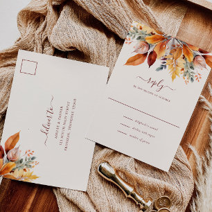 Elegante Herfstbladeren Herfst Bruiloft RSVP Briefkaart
