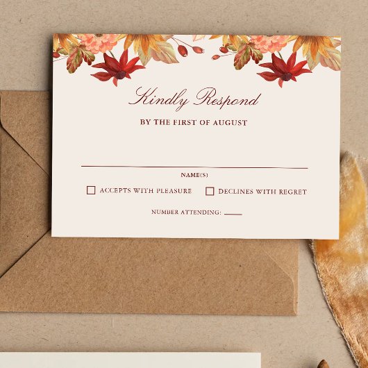 Elegante Herfstbladeren Herfst Bruiloft RSVP Kaartje