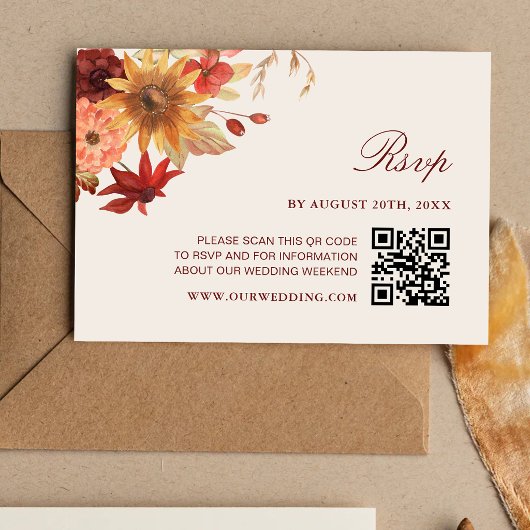 Elegante Herfstbladeren Herfst QR Code Bruiloft RSVP Kaartje