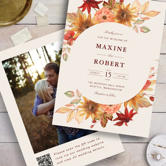 Elegante Herfstbladeren Herfst QR-code Foto Bruilo Kaart
