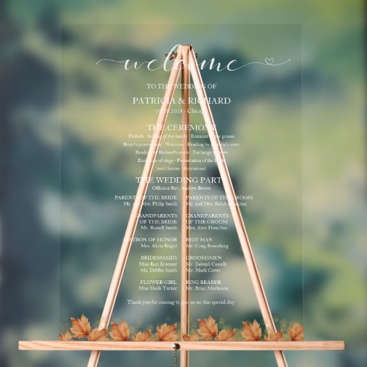 Elegante herfstbladeren herfsthuwelijksprogramma acryl bord (Neutraal)