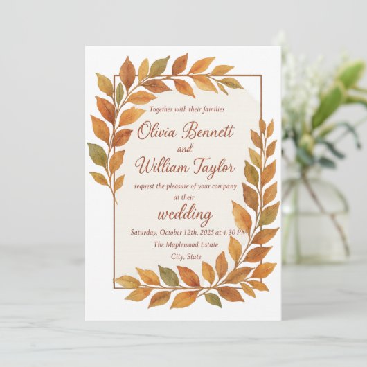 Elegante herfstbladeren & koperen rustieke Herfst Kaart (Staand voorkant)