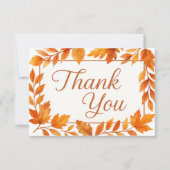 Elegante Herfstbladeren & Koperen Script Landelijk Bedankkaart (Voorkant)