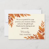 Elegante Herfstbladeren & Koperen Script Landelijk Bedankkaart (Achterkant)