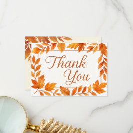 Elegante Herfstbladeren & Koperen Script Landelijk Bedankkaart
