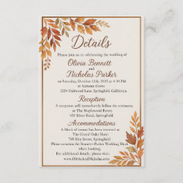 Elegante herfstbladeren & koperen script rustieke  informatiekaartje