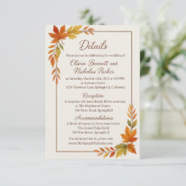 Elegante herfstbladeren & koperen script rustieke informatiekaartje