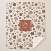 Elegante Herfstbladeren Monogram Beige Sherpa Deken (Voorkant)
