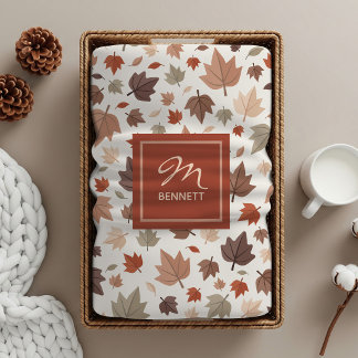 Elegante Herfstbladeren Monogram Beige Sherpa Deken