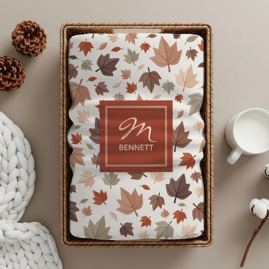 Elegante Herfstbladeren Monogram Beige Sherpa Deken