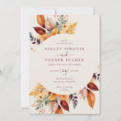 Elegante herfstbladeren QR-code Fotobruiloft Kaart (Voorkant)