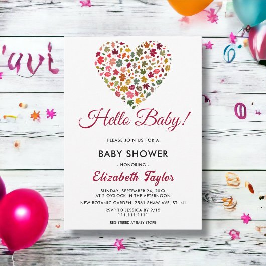 Elegante Herfstbladeren Romantische Hart Baby Show Kaart