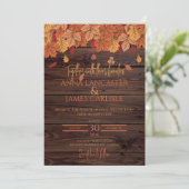 Elegante herfstbladeren rustieke bruiloft kaart (Staand voorkant)