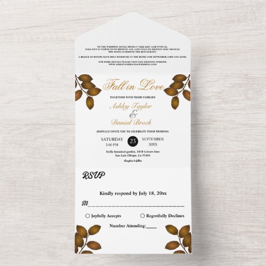 Elegante herfstbladeren rustieke Herfst bloemenbru All In One Uitnodiging (Binnen)