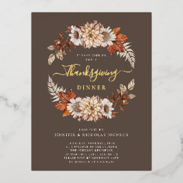 Elegante Herfstbladeren Thanksgiving-diner Goud Folie Uitnodiging Briefkaart