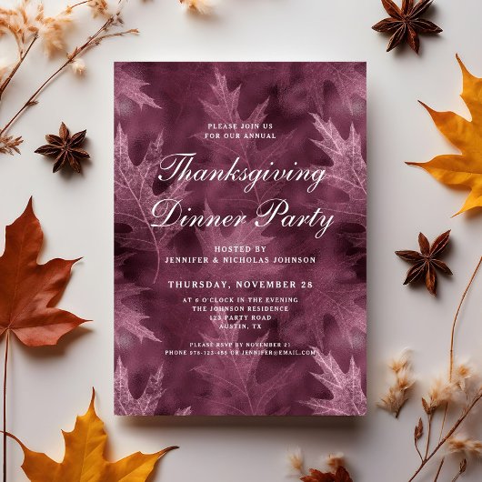 Elegante herfstbladeren Thanksgiving dinerfeest Kaart