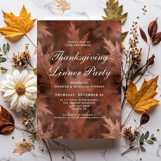 Elegante Herfstbladeren Thanksgiving Dinerfeest Kaart