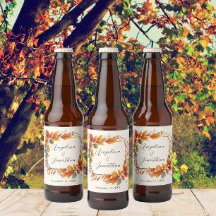 Elegante Herfstbladeren Trouw Persoonlijk Bier Etiket