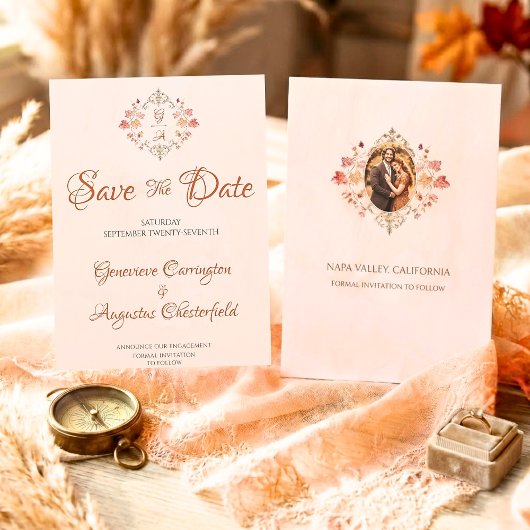 Elegante Herfstbladeren Trouwfotobruiloft  Save The Date