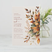 Elegante herfstbladeren Waterverf bloemenbruiloft Kaart (Staand voorkant)