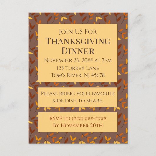 Elegante herfstbladinwijting briefkaart (Voorkant)