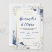 elegante herfstblauw en bloemige bruiloft kaart (Voorkant)