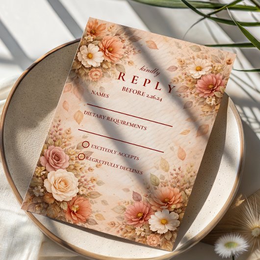 Elegante herfstbloem bruiloft RSVP kaartje