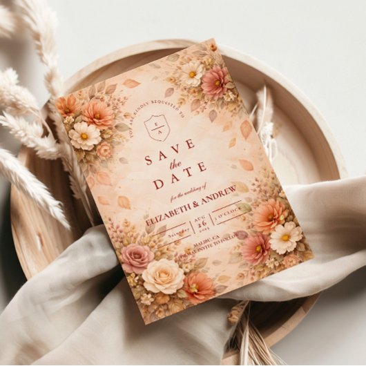Elegante herfstbloem bruiloft save the date