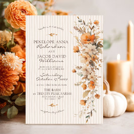 Elegante herfstbloem ivoren gestreepte herfstbruil kaart